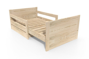 ABC MEUBLES Letto transformabile per bambini con cassetto portaoggetti -  Legno Grezzo (senza vernice)