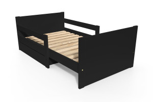 ABC MEUBLES Kinderbett 90x200 mitwachsend aus Holz mit Aufbewahrungsschublade - Schwarz