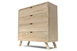ABC MEUBLES Skandinavische Kommode Viking mit 4 Schubladen aus Massivholz - Roh (ohne Lack)