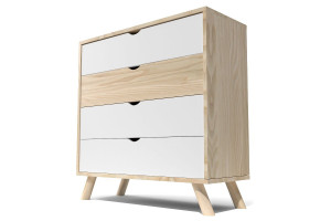 ABC MEUBLES Cassettiere in legno Viking in legno massiccio -  Vernice Naturale/Bianco