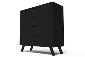 ABC MEUBLES Skandinavische Kommode Viking mit 4 Schubladen aus Massivholz - Schwarz