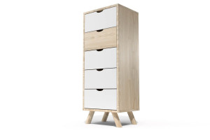 ABC MEUBLES Skandinavische lumpenhändler Viking 5 Schubladen aus Massivholz - Naturlack/Weiß