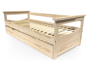 ABC MEUBLES Ausziehbett 90x190 Topaze aus Massivholz - Roh (ohne Lack)