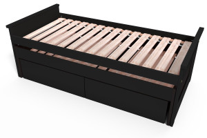 ABC MEUBLES Ausziehbares bett 90x200 Maxi aux Massivholz mit Schubladen - Schwarz