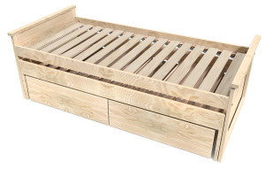 ABC MEUBLES Letto estraibile 90x200 Maxi in legno + cassetti -  Legno Grezzo (senza vernice)