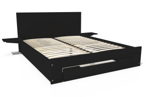 ABC MEUBLES Happy Holzbett 2 Plätze mit Schublade + Nachttische - 160x200 - Schwarz