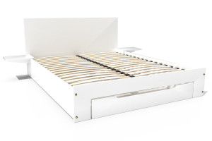 ABC MEUBLES Happy Holzbett 2 Plätze 140x190 mit Schublade + Nachttische - Weiß