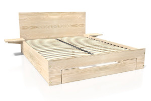 ABC MEUBLES Happy Holzbett 2 Plätze 140x190 mit Schublade + Nachttische - Roh (ohne Lack)