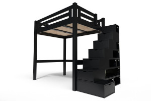 ABC MEUBLES Hochbett in holz 120x200 Alpage mit treppenregal - Schwarz