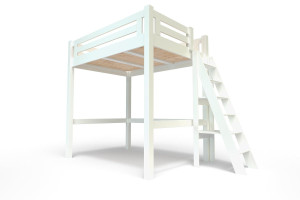 ABC MEUBLES Hochbett 120x200 aus Holz + verstellbare Leiter Alpage - Weiß