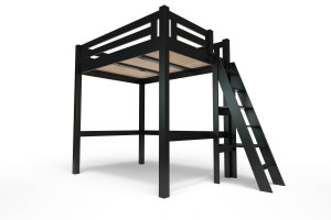 ABC MEUBLES Hochbett 160x200 aus Holz + verstellbare Leiter Alpage - Schwarz