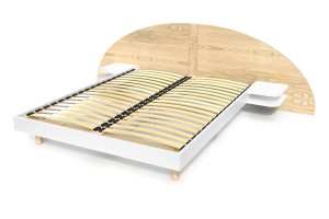 ABC MEUBLES 2 Sitzer Holzbett 140x190 mit Kopfteil und Nachttischen ARC - Weißer / natürlicher Lack