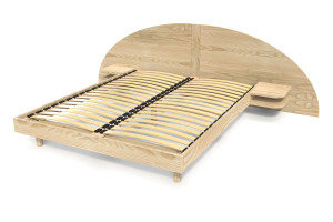 ABC MEUBLES 2 Sitzer Holzbett mit Kopfteil und Nachttischen ARC - 140x200 - Roh (ohne Lack)