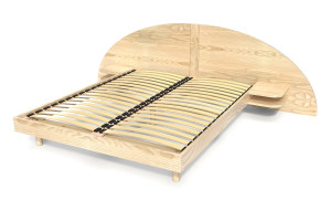 ABC MEUBLES Lit 160x200 2 places bois avec tête et chevets ARC - Vernis Naturel