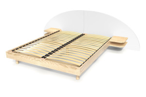 ABC MEUBLES 2 Sitzer Holzbett mit Kopfteil und Nachttischen ARC - 160x200 - Naturlack/Weiß