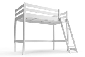 ABC MEUBLES Letto rialzato 90x200 ABC legno con scala inclinata -  Bianco