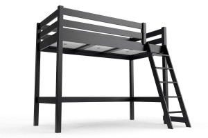 ABC MEUBLES Kinderhochbett 90x200 ABC Holz mit Schrägleiter - Schwarz