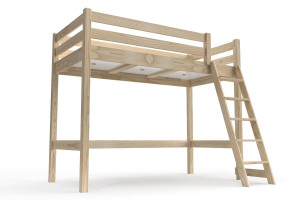 ABC MEUBLES Kinderhochbett 90x200 ABC Holz mit Schrägleiter - Roh (ohne Lack)