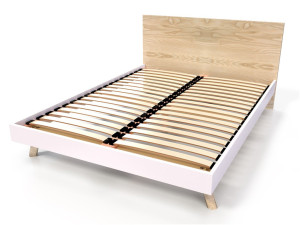ABC MEUBLES Skandinavisches Bett Viking 140x200 aus Massivholz - Weißer / natürlicher Lack