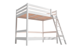 ABC MEUBLES Lit superposé adulte 120x200 double 2 places échelle bois Sylvia - Blanc