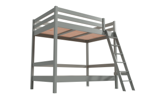 ABC MEUBLES Lit superposé adulte 120x200 double 2 places échelle bois Sylvia - Gris