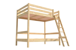ABC MEUBLES Letto a castello adulti 120x200 2 posti scala legno Sylvia -  Legno Grezzo (senza vernice)