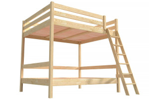 ABC MEUBLES Letto a castello matrimoniale Sylvia 140x200 con scaletta -  Legno Grezzo (senza vernice)