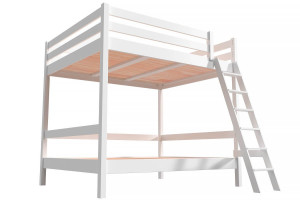 ABC MEUBLES Lit double superposé Sylvia 140x200 avec échelle - Blanc