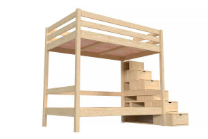 ABC MEUBLES Letto a castello 4 persone 120x200 adulti legno scale cubo Sylvia -  Legno Grezzo (senza vernice)