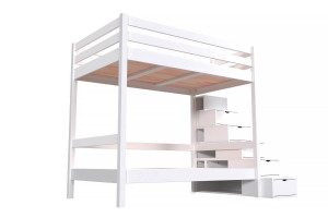 ABC MEUBLES Letto a castello 4 persone 120x200 adulti legno scale cubo Sylvia -  Bianco