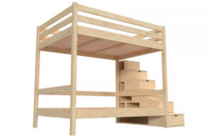 ABC MEUBLES Letto a castello matrimoniale Sylvia 140x200 con contenitore -  Legno Grezzo (senza vernice)