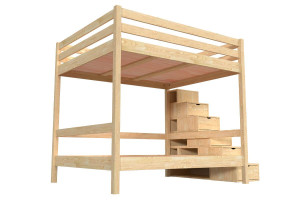 ABC MEUBLES Letto a castello matrimoniale Sylvia 160x200 -  Legno Grezzo (senza vernice)