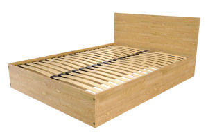 ABC MEUBLES Lit coffre 2 places en bois avec tête de lit -  140x190 - Miel