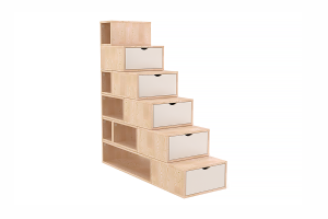 ABC MEUBLES Treppenregal 150 cm - Naturlack/Weiß