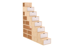ABC MEUBLES Scala cubo di riordino 200 cm -  Vernice Naturale/Bianco