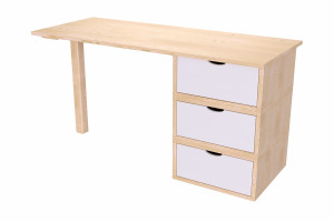 ABC MEUBLES Scrivania legno Cubo a 3 cassetti -  Vernice Naturale/Bianco