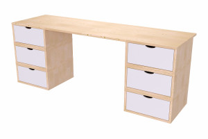 ABC MEUBLES Scrivania legno 6 cassetti a cubo -  Vernice Naturale/Bianco