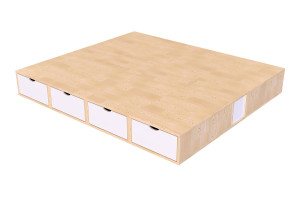 ABC MEUBLES Letto matrimoniale con contenitore Cubo - 160x200 -  Vernice Naturale/Bianco