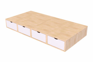 ABC MEUBLES Bett mit Schubladen 90x200 Würfel - Naturlack/Weiß