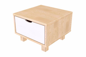 ABC MEUBLES Comodino camera da letto con cassetto Cubo -  Vernice Naturale/Bianco