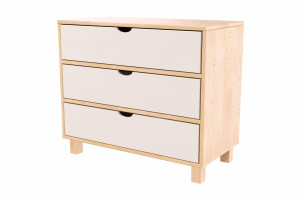 ABC MEUBLES Commode bois 3 tiroirs Cube - Vernis naturel/Blanc