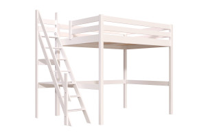 ABC MEUBLES Hochbett 140x200 aus holz Sylvia mit Mülertreppe - Weiß