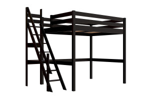 ABC MEUBLES Hochbett 140x200 aus holz Sylvia mit Mülertreppe - Schwarz