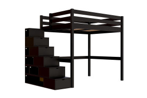 ABC MEUBLES Hochbett 140x200 Sylvia mit treppenregal - Schwarz