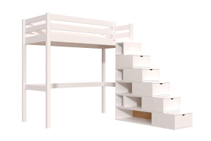 ABC MEUBLES Letto a soppalco legno con scala cubo Sylvia - 90x200 -  Bianco