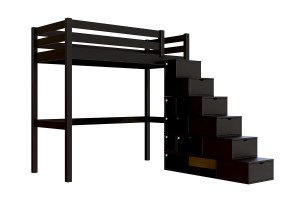 ABC MEUBLES Hochbett holz mit Treppenregal Sylvia - 90x200 - Schwarz