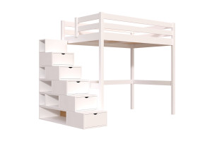 ABC MEUBLES Hochbett holz mit Treppenregal Sylvia - 120x200 - Weiß