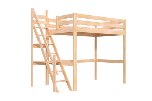 ABC MEUBLES Letto a soppalco legno Sylvia 120x200 con scala di mugnaio -  Legno Grezzo (senza vernice)