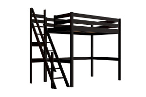 ABC MEUBLES Hochbett holz Sylvia 120x200 mit Müllertreppe - Schwarz