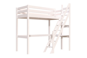 ABC MEUBLES Letto a soppalco in legno Sylvia 90x200 con scala a mugnaio -  Bianco